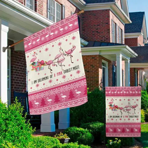 I Am Dreaming Of A Pink Christmas Flamingo Garden Flag