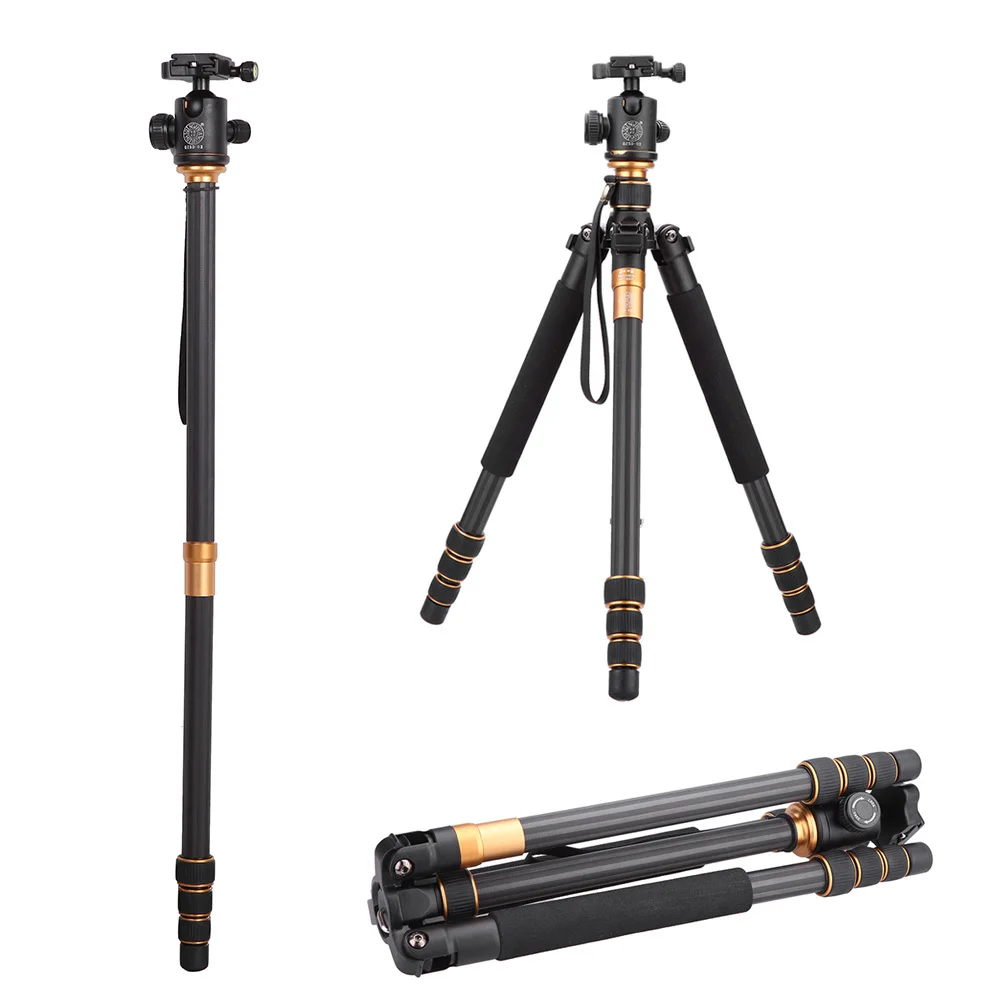 Q999C المحمولة انفصال ألياف الكربون ترايبود Monopod للتغيير الكرة رئيس للسفر اطلاق النار SLR DSLR صندوق كاميرا الفيديو #6