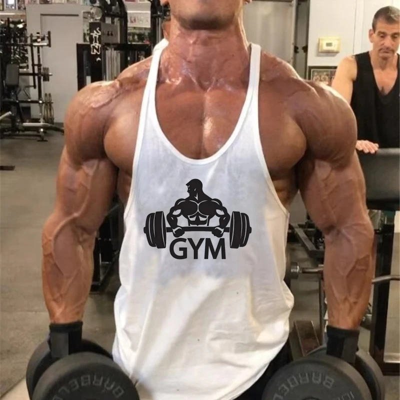 

Men's Fitness Stringer Tank, Y Back High -Stretch Gym Vest, Cotton Quick - Dry Sleeveless Singlet, Breathable Bodybuilding Shirt
