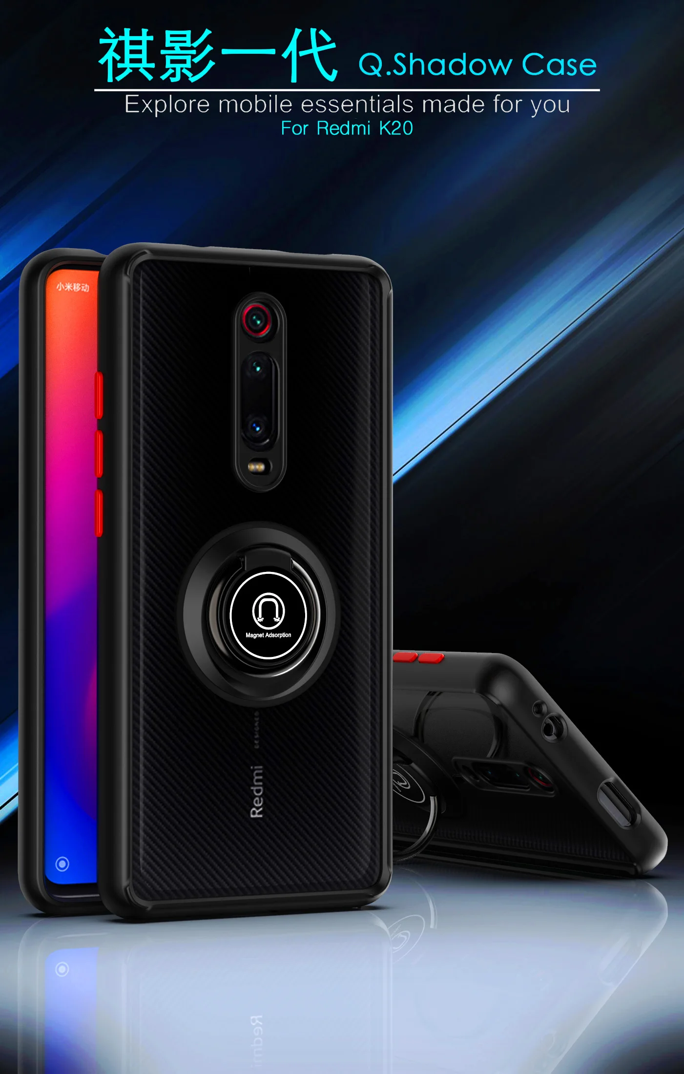 Funda de teléfono a prueba de golpes para Xiaomi Mi 9T Pro Redmi K20, carcasa trasera mate de plástico duro con soporte de anillo de Metal magnético