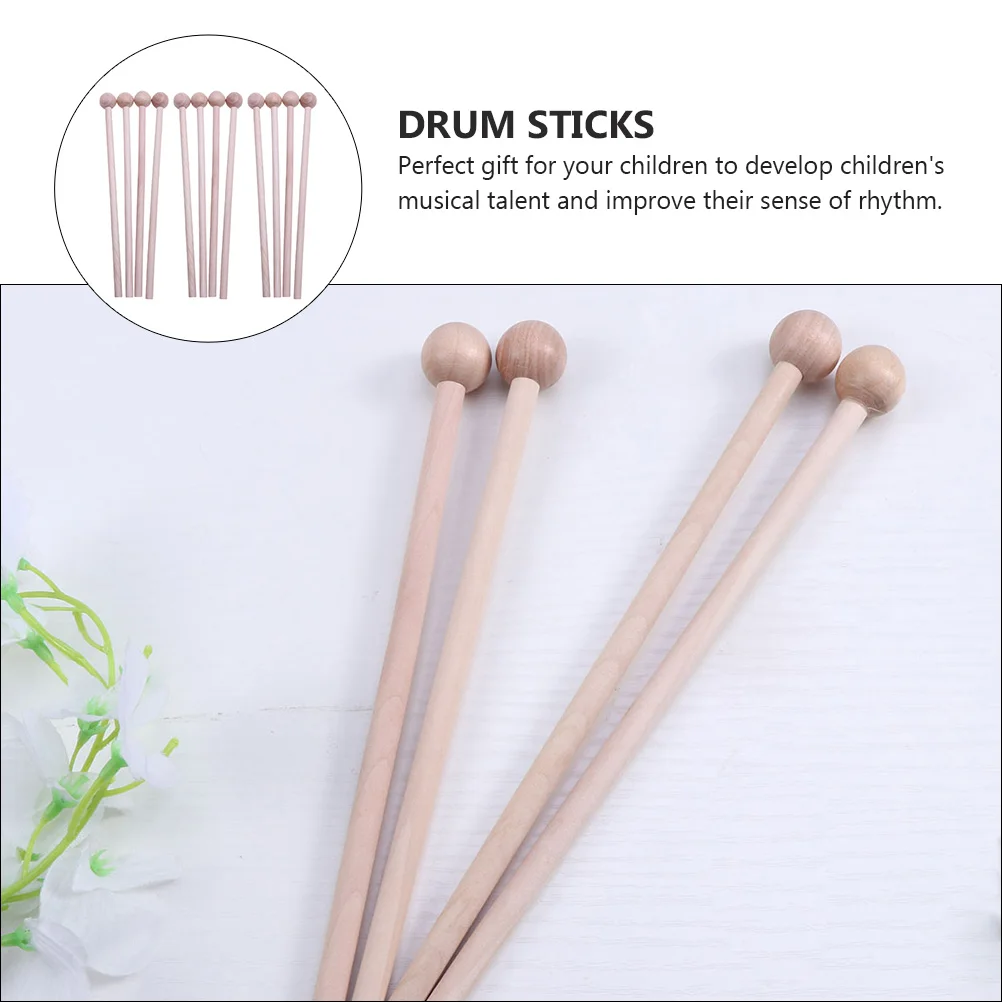 12pcs Wooden Mallets Drumset Sticks Xylophone Glockenspiel Mallets Chime Bells Kids Musical Instruments Toys Accessories