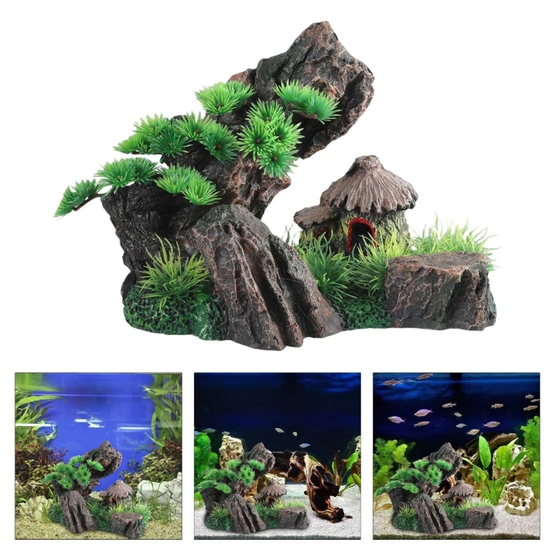 Resins Aquariums Decoration with Realistic Mountain Home Office Hotel Ornaments for Creating Underwater Atmospheres