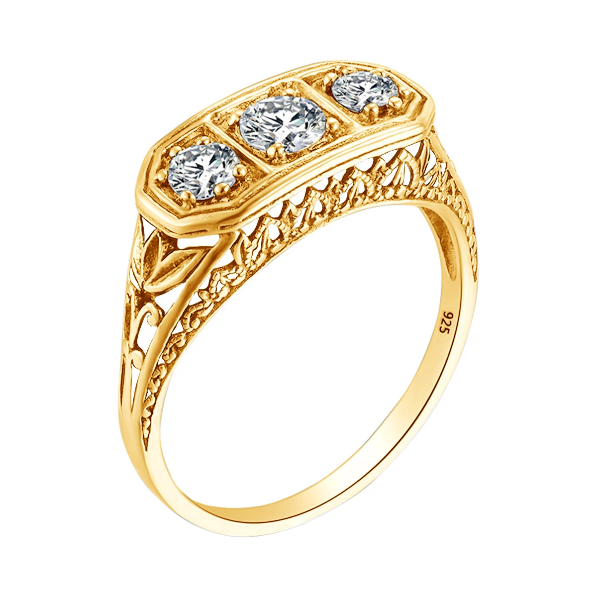 18K Farbiger 3-Stein-Moissanit-Ring für Damen, Massives 925er Silber, Hochzeitsring, zertifizierter vergoldeter Schmuck für Verlobungen – Detail 5
