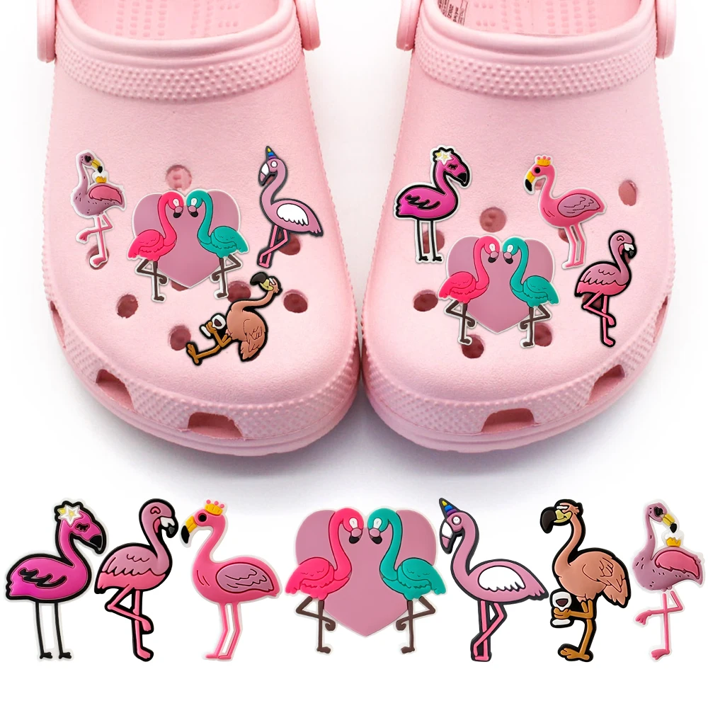 

New 1PCS Shoe Charms Cartoon Flamingo DIY Cute Pink Bird Slipper Buckle heart PVC Accessories Decorate Girls Adults Party Gifts