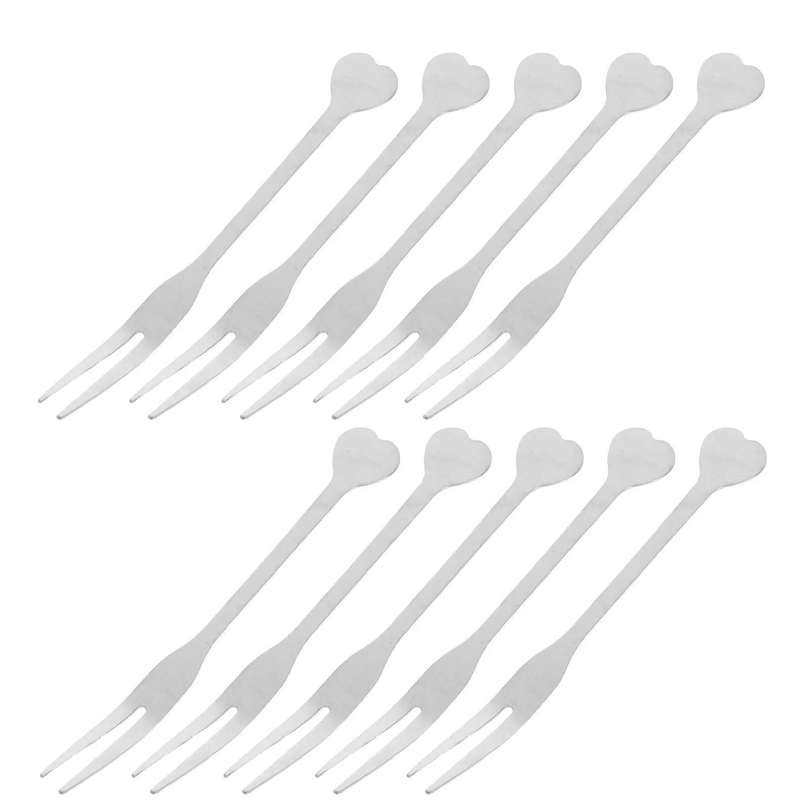 10Pcs Stainless Steel Fruit Fork Heart Shape Picks Reusable for Party Wedding Hotel Bar Supplies Stainless Steel Fruit Fork