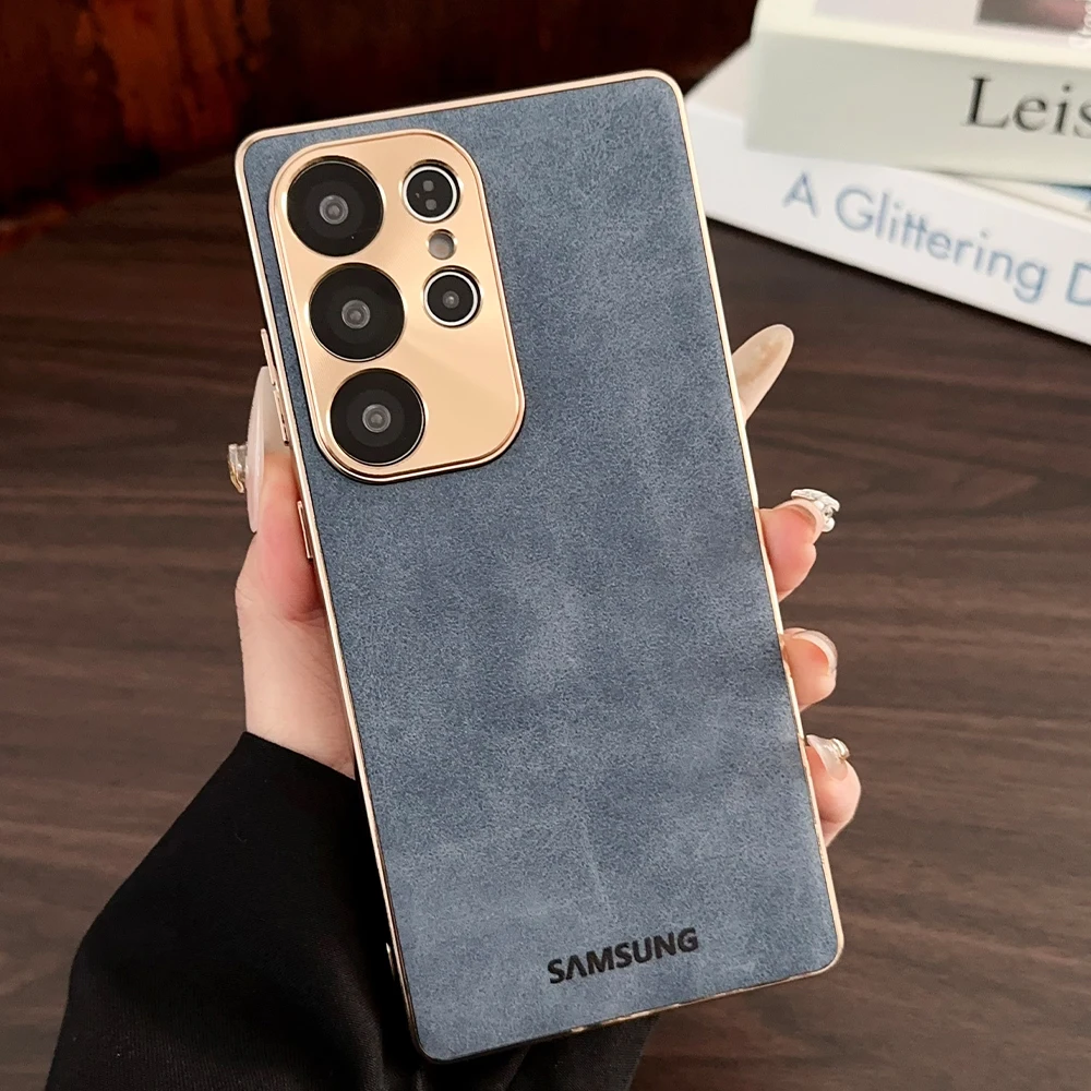 

Luxury Plating sheepskin Shockproof Bumper Coque Phone Case Samsung Galaxy S22 S23 S24 S25 Ultra Plus Cover Full Camera Protect