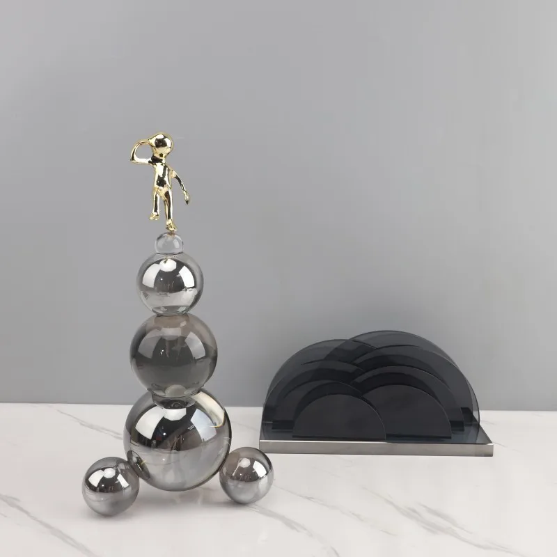

Modern minimalist geometric stacking crystal ball small gold figure sculpture ornament bedroom porch home decoration