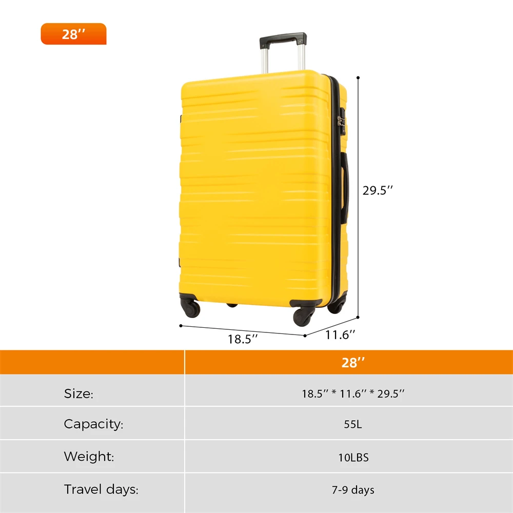 Luggage with TSA Lock Spinner Wheels Hardside Expandable Travel Suitcase Check in Luggage ABS 28