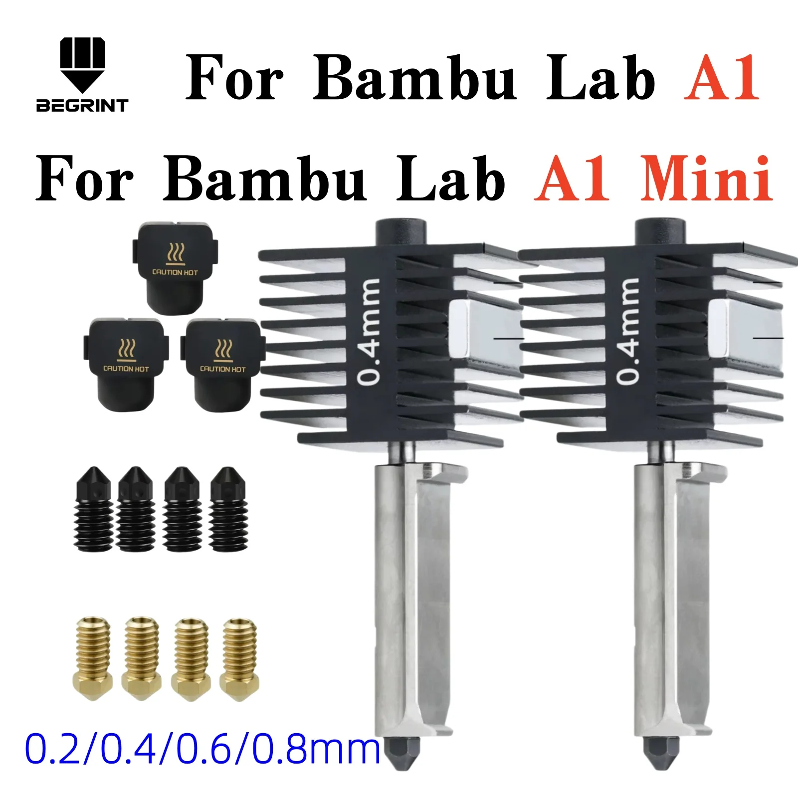Brass Hardened steel Hotend For Bambu Lab A1/A1 mini 0.2/0.4/0.6/0.8 mm For 3D Printer Assembly Accessories Silicone Brush