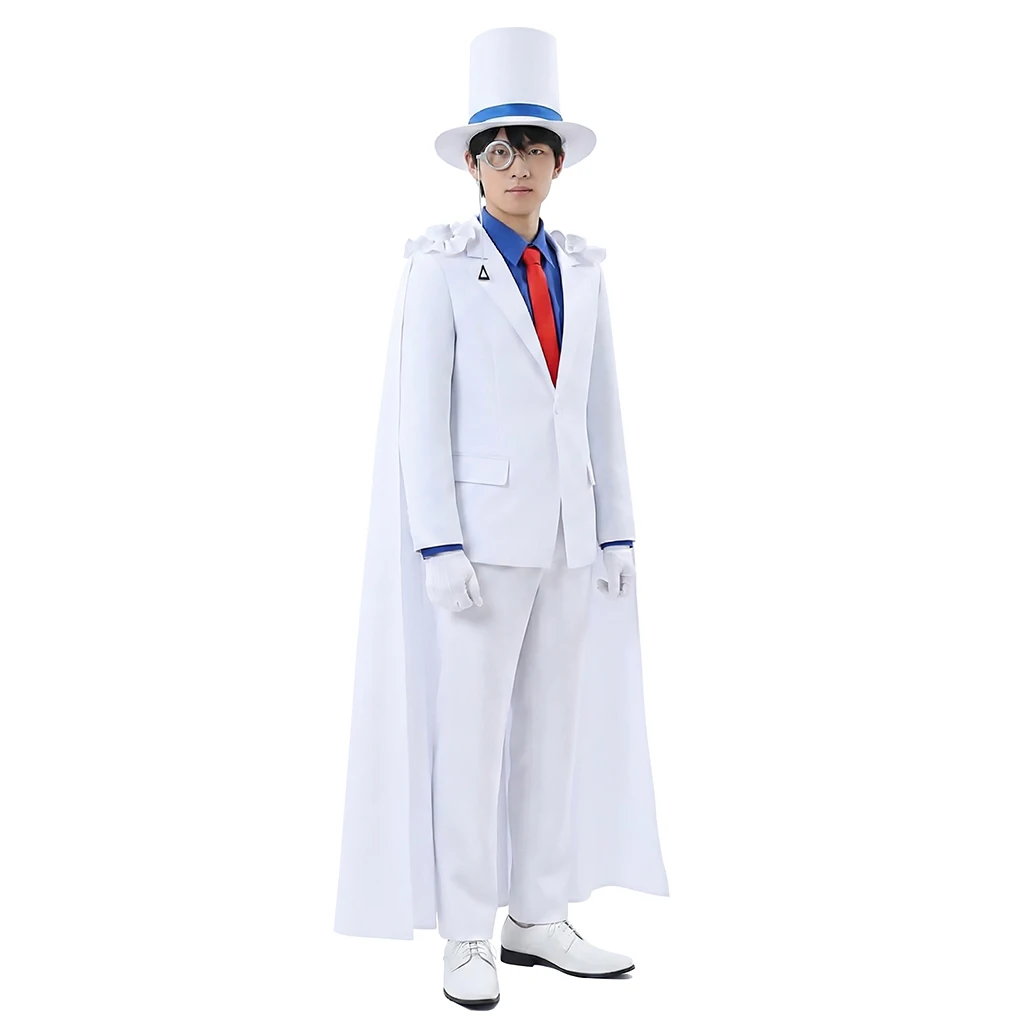

Kuroba Kiddo Cosplay Costume White Cloak Suits Anime Cos Full Set Hat Cape Glass Halloween The Phantom Thief Party Role Play Set