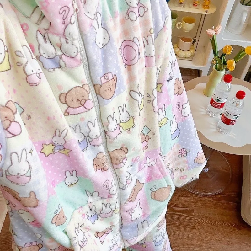 

Miffy New Ultra-Soft Flannel Zip-Up Pajama Set for Women Cloud-Soft Colorful Plush Sleepwear Warmth & Outwear-Friendly Comfort