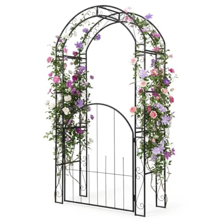 

84'' Garden Arbor with Gate - Outdoor Arbor Trellis for Climbing Plants, Roses, Vines, Outside Pergola Planter, Metal Pathway D