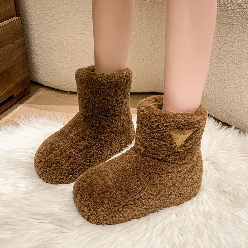 

Новинка 2023 года, женские зимние ботинки из овечьей шерсти, зимние теплые плюшевые ботильоны, короткие ботинки на платформе с нечеткой подкладкой, нескользящая подошва