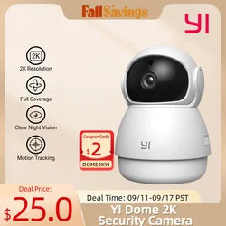 YI 2K Dome Security Camera 2.4G Smart Indoor Pet Monitoring Cam with Night Vision Motion Detection Compatible with Alexa