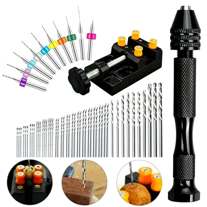 49Pcs Ergonomic Aluminum DIY Hand Drill Kit with Keyless Chuck and Alloy Bit - Precision Craft Micro Tools