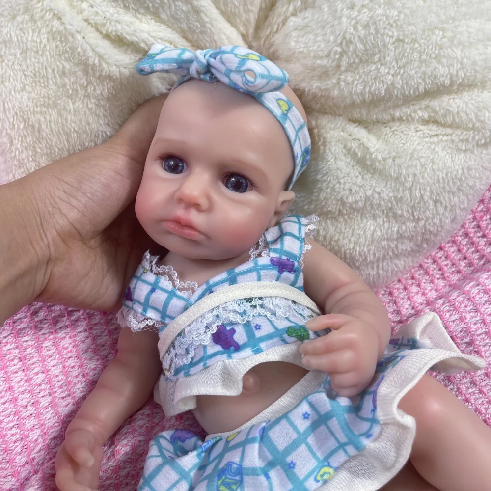 Mini 12-13 Zoll Vollsilikon Reborn Baby Doll LouLou Awake Open Blue Eyes Weicher Silikonkörper Mädchen Waschbares Spielzeug