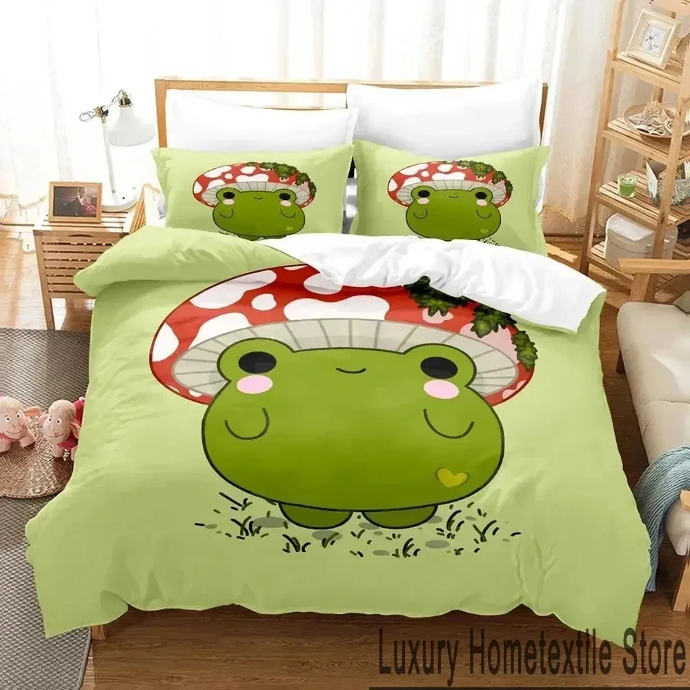 Cartoon Cottagecore Frog Mushroom 3D Bedding Set Duvet Cover Bed Set Quilt Cover Pillowcase Comforter king Queen Size Boys Adult