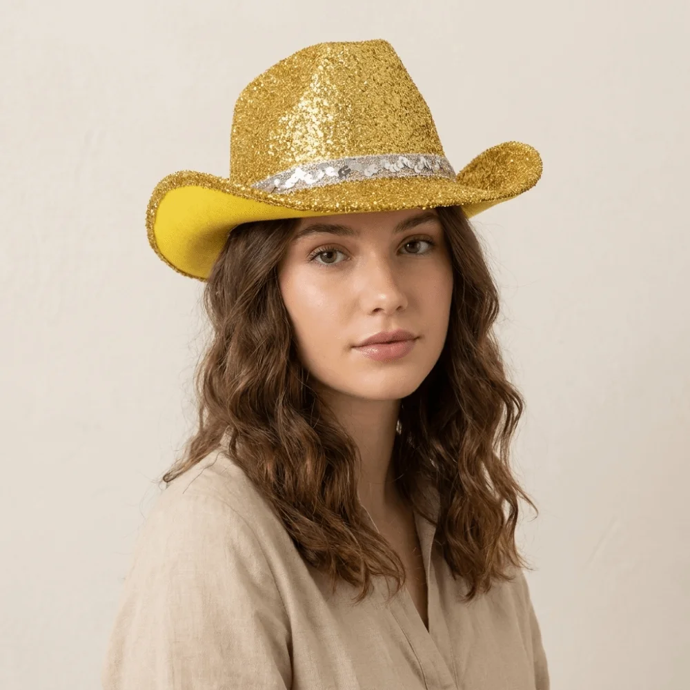 Cool Sequin Bowler Hat Shimmering Adjustable Western Cowboy Hat Glitter Fedoras Hat Cowgirl Hat Show