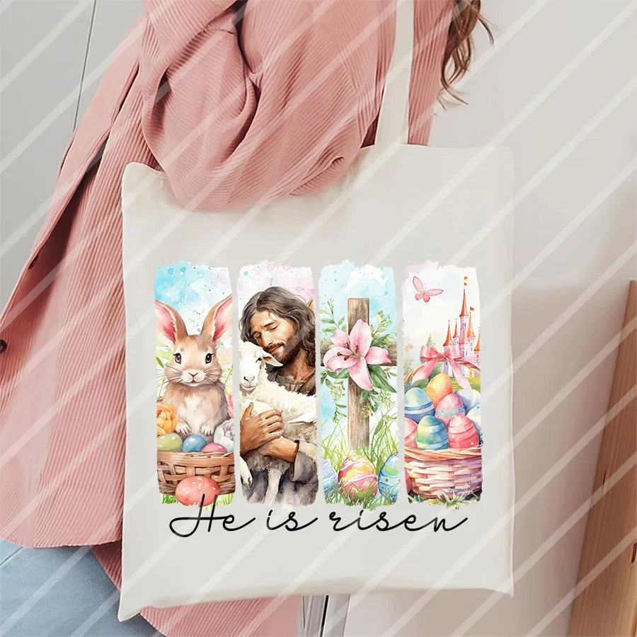 عيد الفصح هو صعود يسوع الأرنب DIY بها بنفسك الحديد على نقل الحرارة ملصق مائي تي شيرت بلوزات حقيبة الملابس النسيج ديكور الحفلات