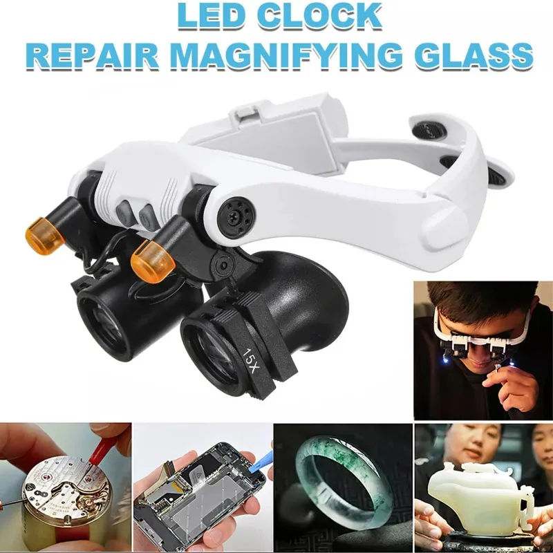 Multifunktionale Vergrößerungslupe 3X/4X/5X/6X/7X/10X/15X mit 2 LED-Leuchten, Tragbare Handlupe für Schmuckbewertung, Uhrenreparatur, Präzisionsinstrumentenwartung, Buchlesen, Münzsammlung