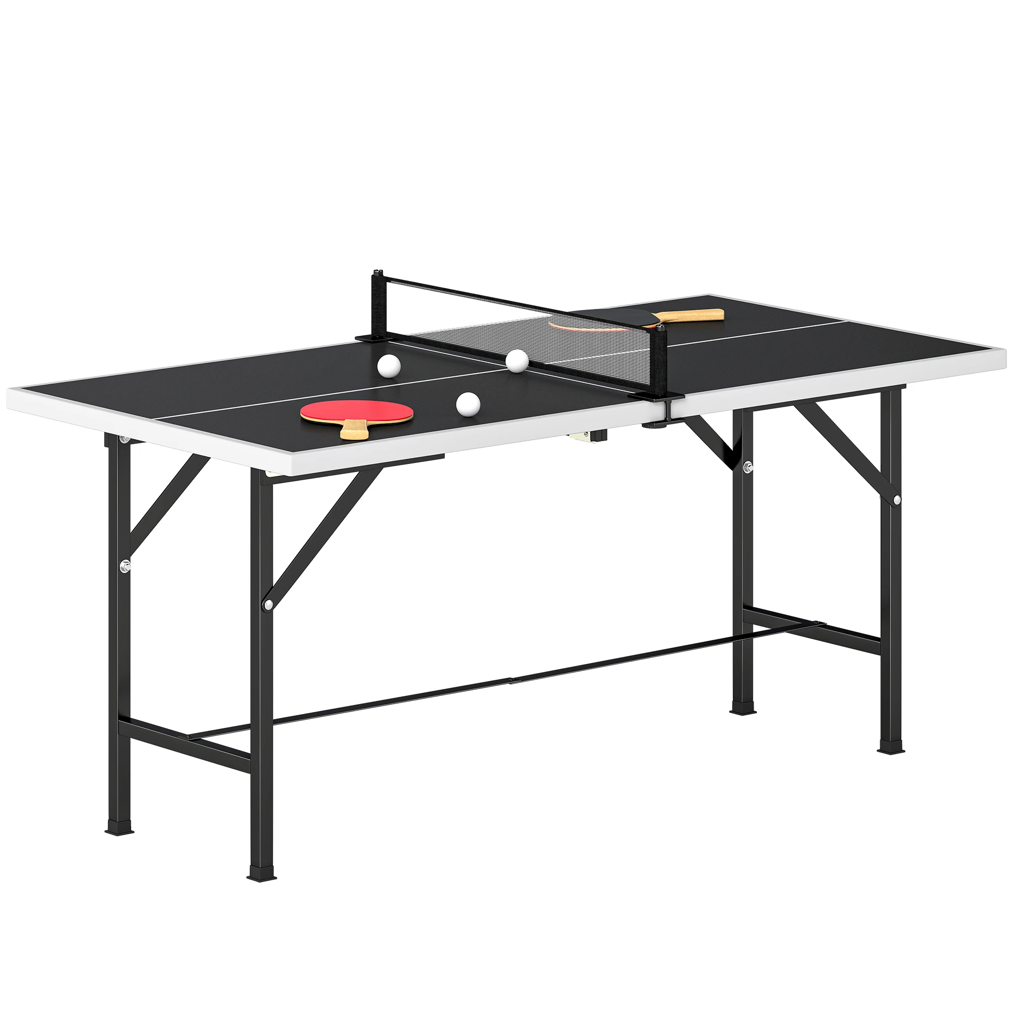 Sportnow Mini opvouwbare pingpongtafel met net 2 rackets en 3 ballen voor gebruik binnen en buiten 152 x 76 x 70 cm zwart
