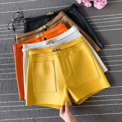 Factory New Arrival 2025 Real Sheepskin Leather Shorts Women Casual Genuine Leather Shorts Versatile