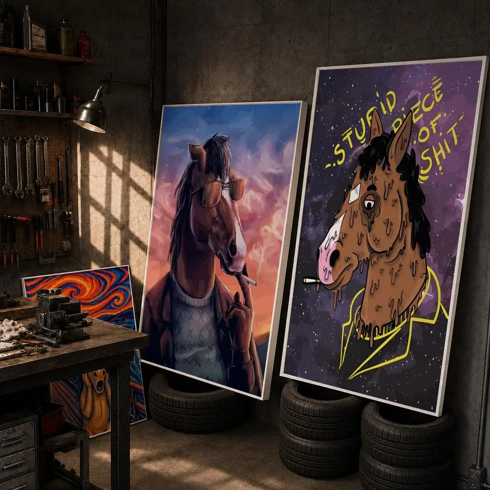 B-Bojack The Horseman Poster Stickers HD Painting Self-Adhesive Art for Bedroom Living Room Home Decor Modern Wall Decals Gift