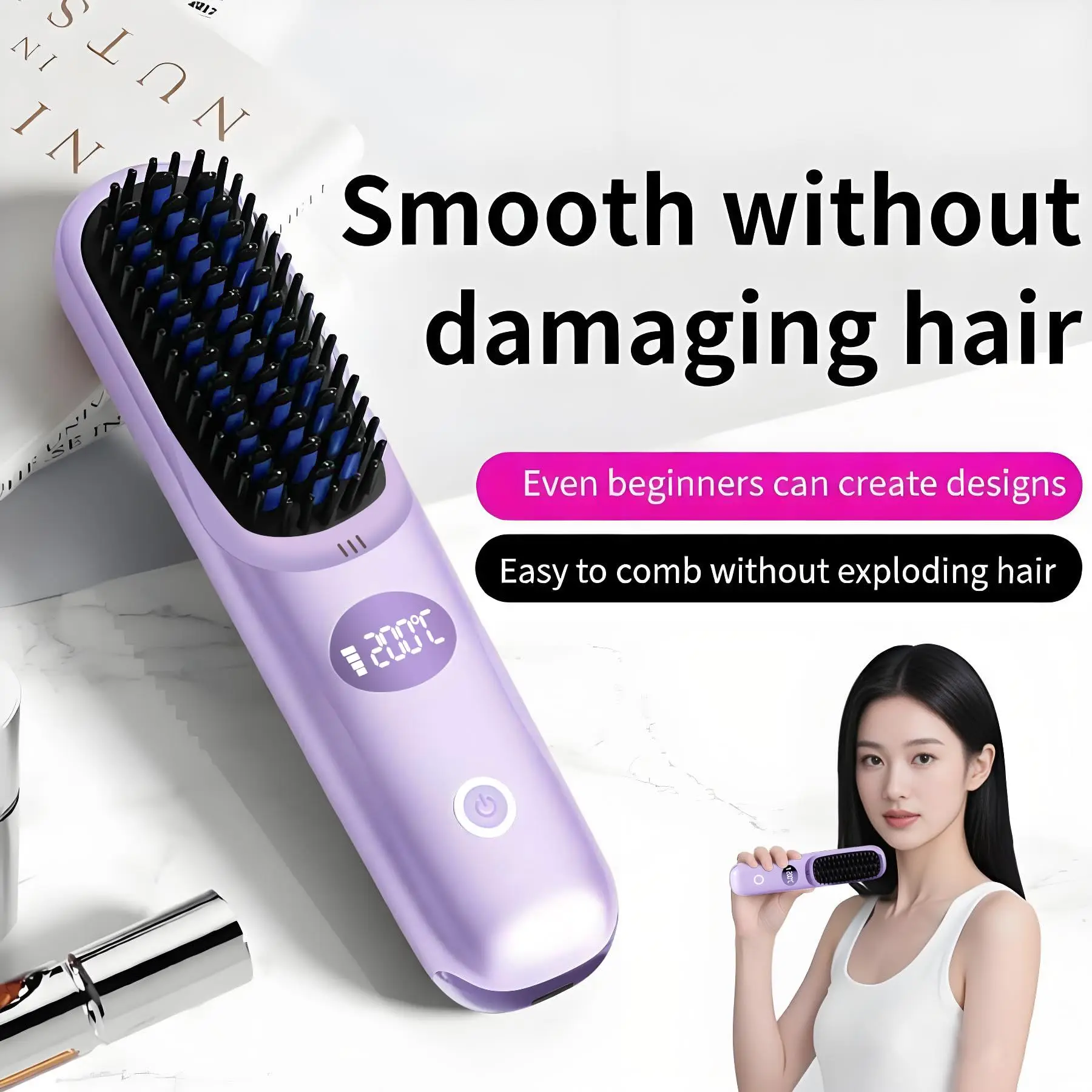 

Беспроводная расческа-выпрямитель для волос Go Brush Pro, портативная мини-щетка для быстрой укладки волос для женщин, расческа-выпрямитель с быстрым нагревом