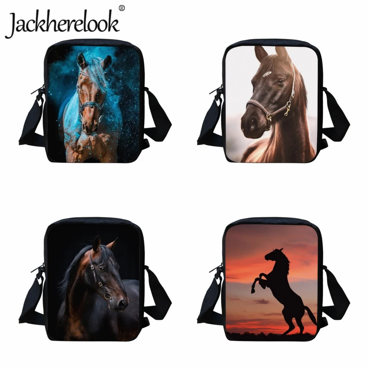 Jackherelook School Boy Bookbags Horse Pattern Customized Schoolbag for Children Crossbody Bags Girls Shoulder Bag Holiday Gifts