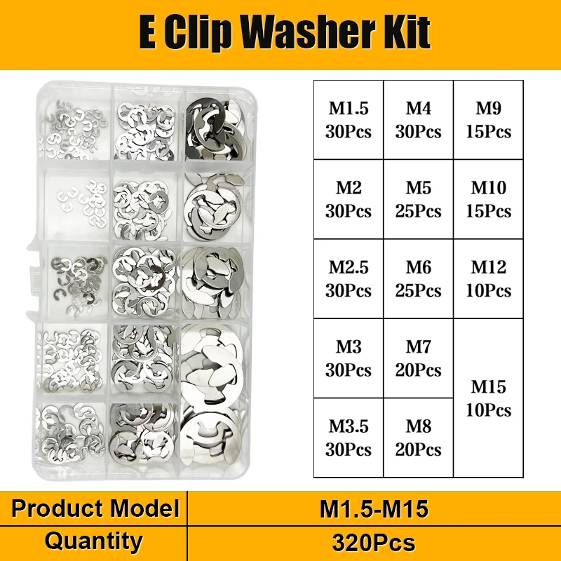 215/320 Stück E-Clip 1,5 Edelstahl welle externer Sicherungs ring e Clip Spreng ring Sicherungs ring Unter leg scheibe für Wellens atz m 1/2-m16 – Detail 10