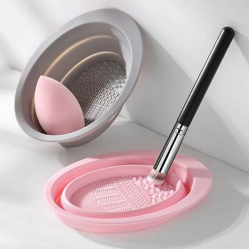 Bol de nettoyage de pinceaux de maquillage en Silicone, tapis de nettoyage pliable, fond de teint cosmétique, fard à paupières, poudre, outils de nettoyage pour le maquillage