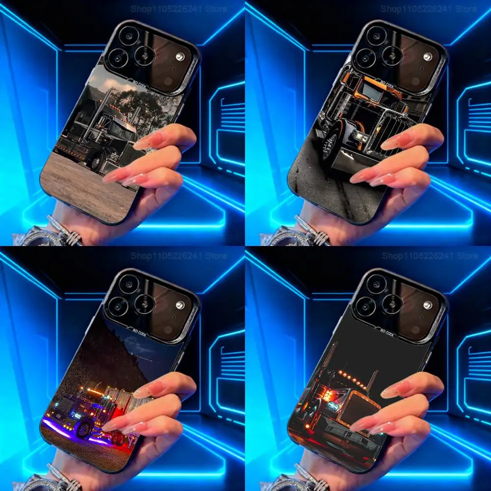 Cool Art Heavy Truck Cars voor iPhone 15,14,13,11,SE,XS,MAX,12,16,17,Mini,Pro,zwart mat siliconen beschermhoes