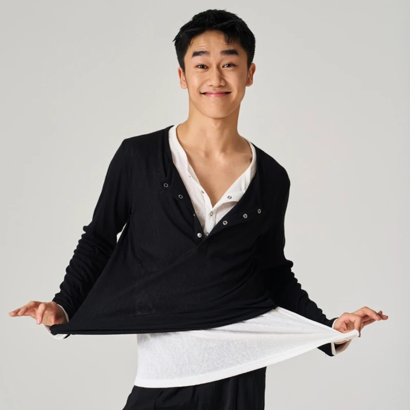 

Новые мужские топы для бальных танцев с длинными рукавами, топ для латинских танцев, мужские рубашки для латинских танцев, одежда для современных танцев для взрослых, румба, SL14750