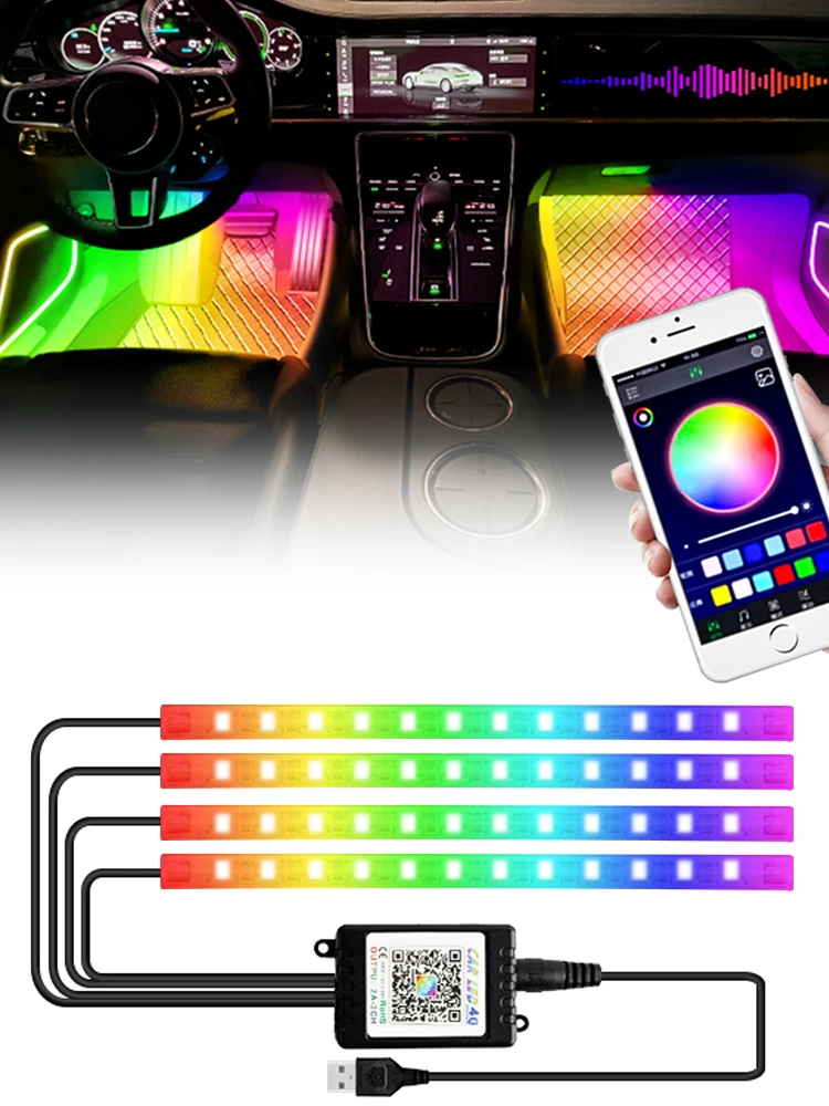 Auto-Innenraum Ambientebeleuchtung Fernbedienung/App-Steuerung LED Auto-Umgebungslicht Neon 36/48/72 LED Atmosphäre-Ambientelampe