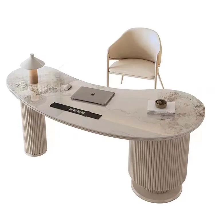 Lighgt Luxury Home Writing Table Set Scandinavian Study Computer Desk Modern Office Executive Table With Rock Slab Top