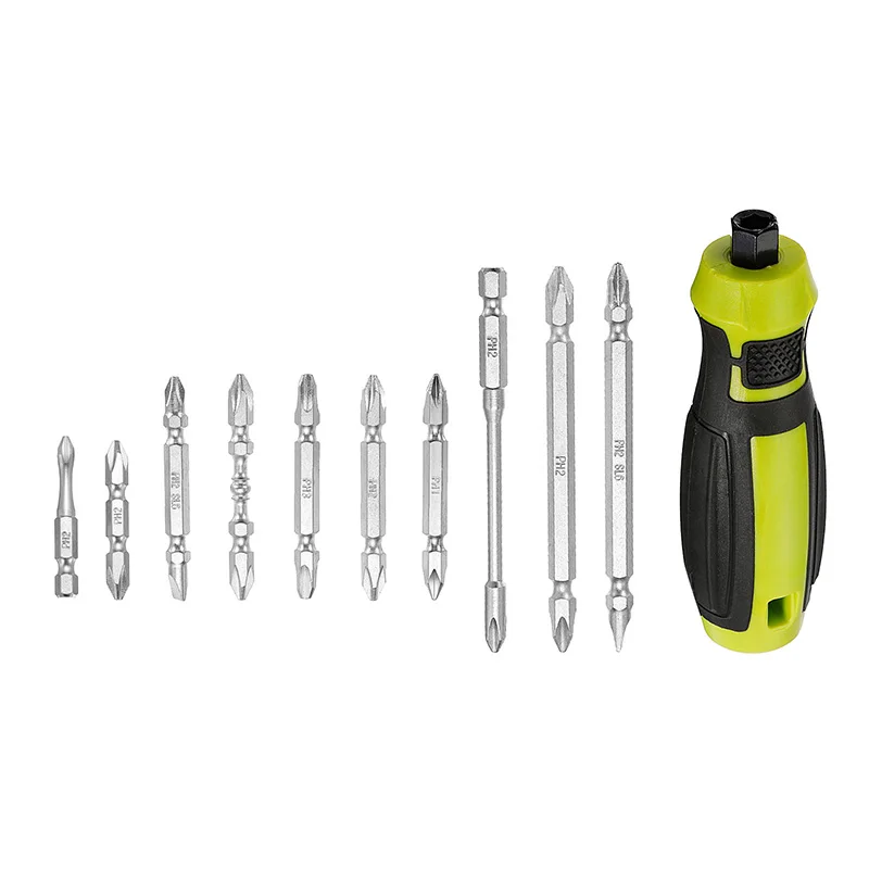 PH1/PH2/PH3/SL6 Set di cacciaviti multitasche Phillips a doppia estremità Set di cacciaviti in acciaio S2 con gambo esagonale da 1/4 "utensili manuali antiscivolo