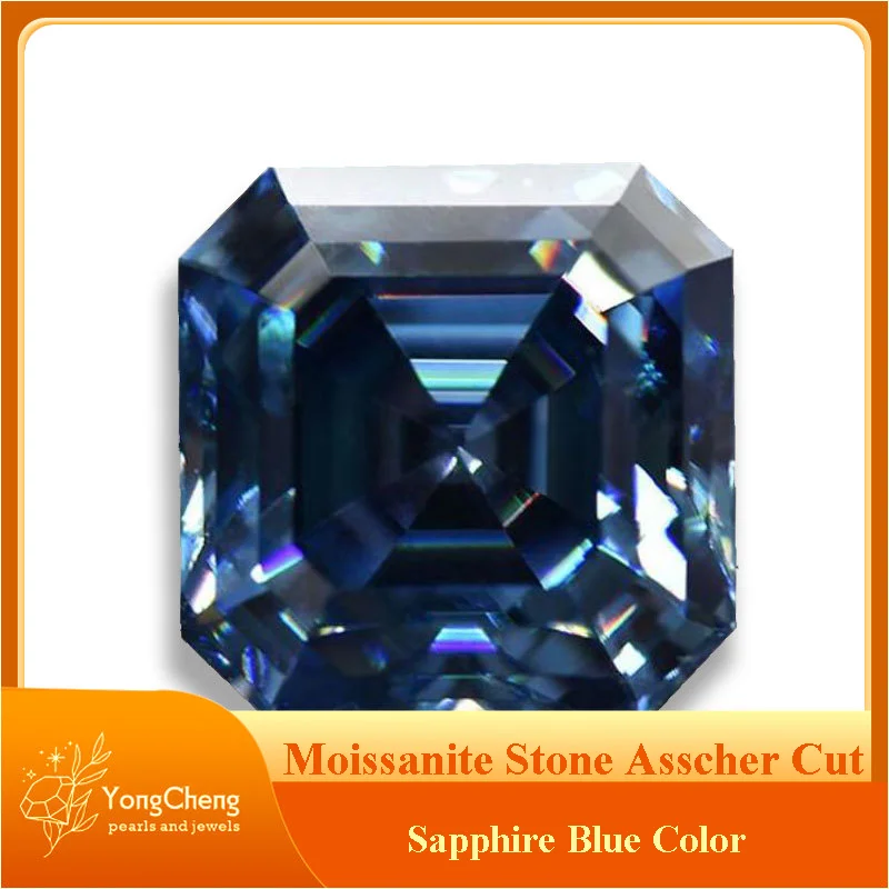 

Moissanite Stone Asscher Cut Sapphire Blue Color Advanced Jewelry Material Pass Diamond Tester for Jewel Making GRA Certificate