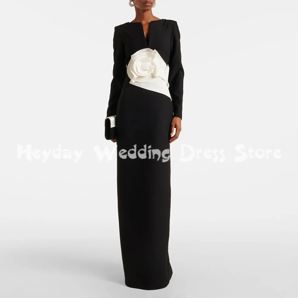 

Heyday Women's 3D Flowers Straight V-neck Evening Dresses With Long Sleeves Floor-Length Formal Elegant Party Dresses 2025