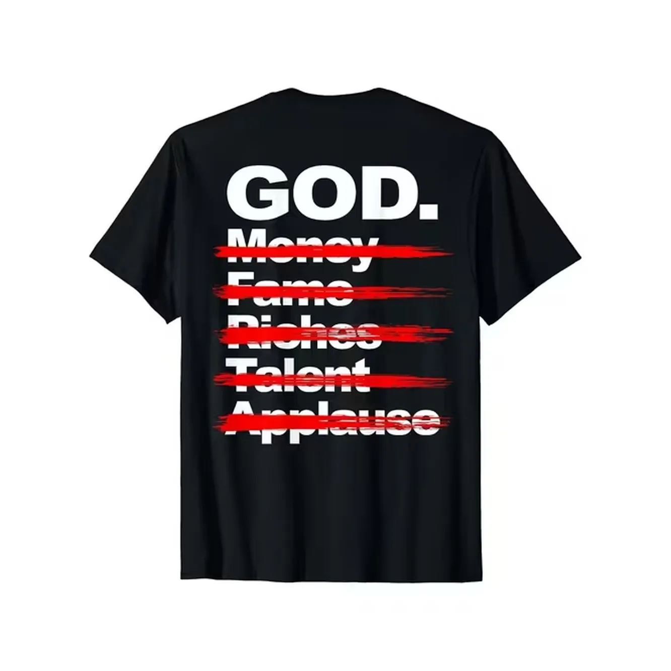 item picture mens black t shirt featuring a print in red and white that god fame a casual round neck tee suitable for any season designed for