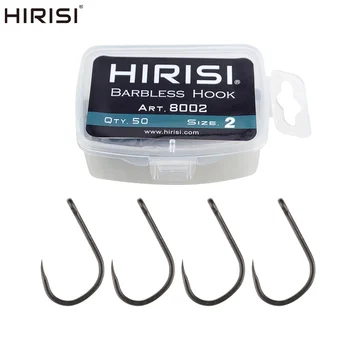 Hirisi 50 ชิ้นเคลือบ PTFE สูงคาร์บอนสแตนเลส Barbless ตะขอ 8002 ตะขอตกปลาอุปกรณ์ตกปลา