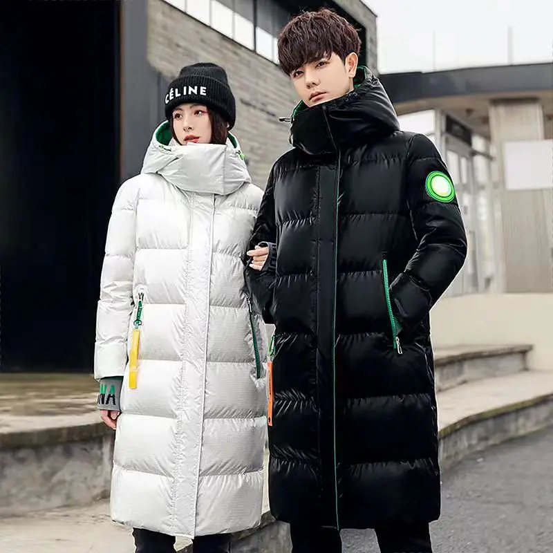 -30Degree Winter Couples Down Cotton Jacket Men Big Fur Collar Hooded Thickened Parkas Coat Unisex Casual Thick Warm Windbreaker