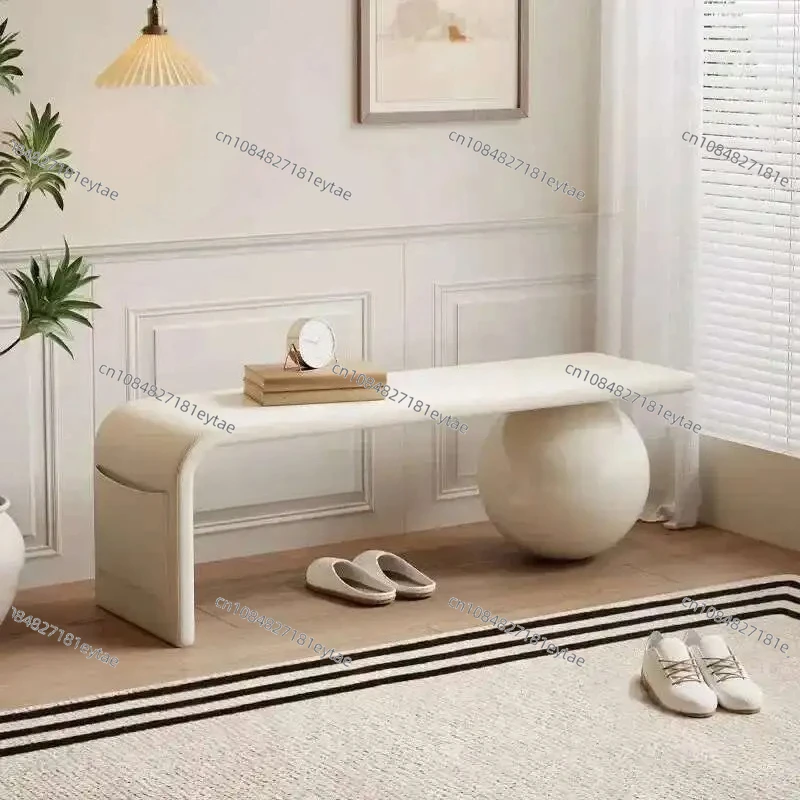 Nordic Luxury Home Entrance Stool, Side Pockets Cat Paw Leather Ottoman, High-End Clothing Store Furniture