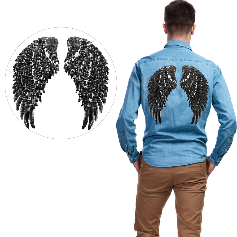 

2Pairs Clothes Patch Sequin Angel Wing Patch DIY Clothes Supply Iron-on Applique Clothing Applique Patches for Jackets
