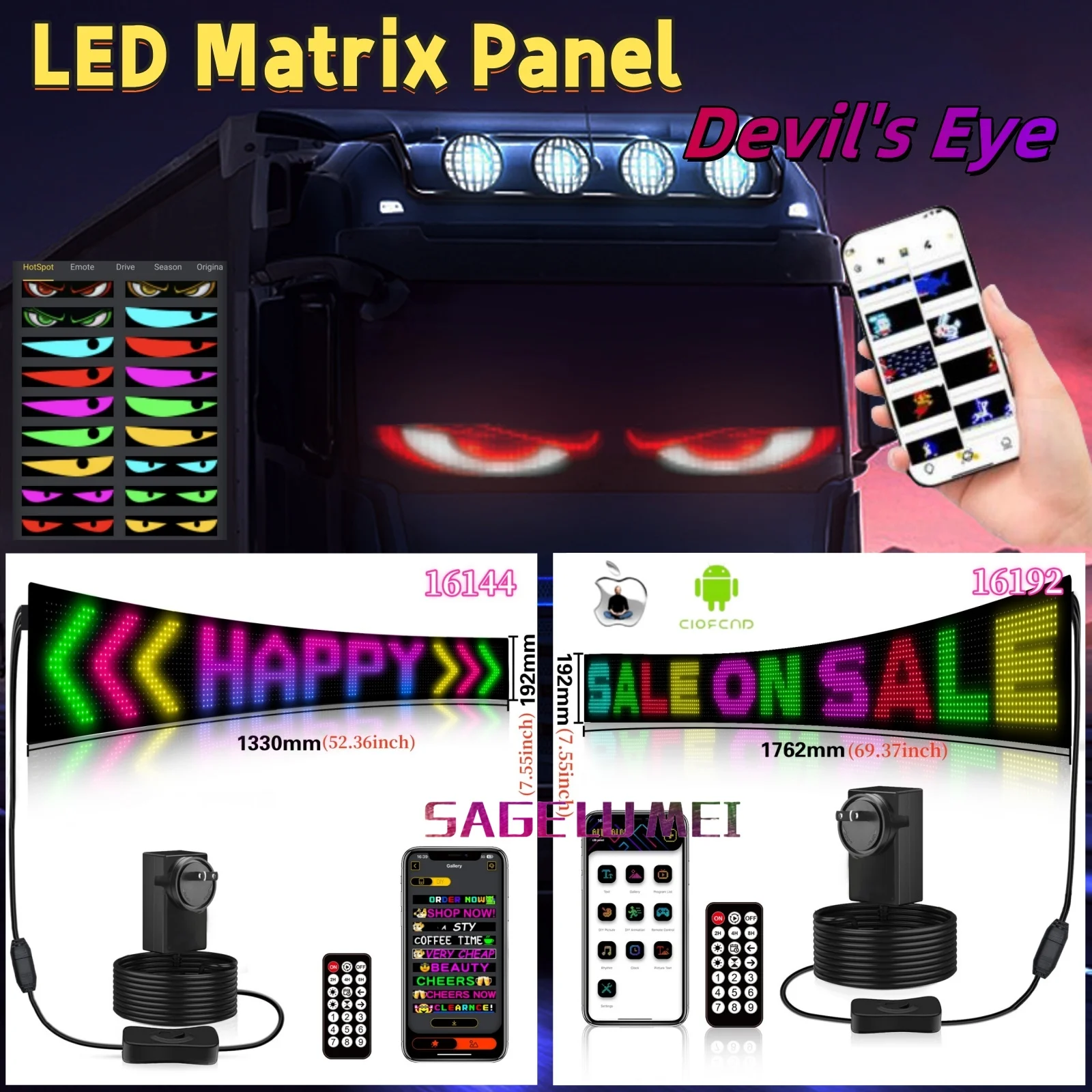 รถบรรทุกรถยนต์ LED Matrix แผง DIY RGB Pixel Graffiti เลื่อนข้อความ Windows โฆษณาหน้าจอสมาร์ท APP ที่พูดได้หลายภาษา