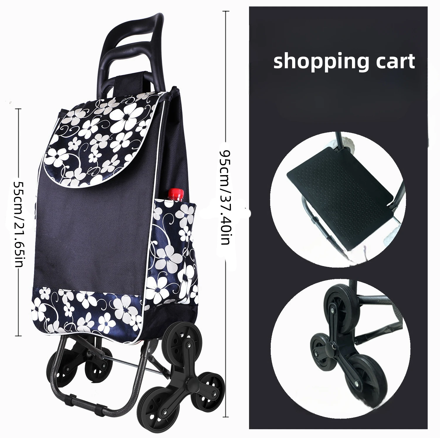 1 Stylish Shopping Trolley, Upgraded Stair Climbing Shopping Cart, Rolling Large Capacity Storage Bag , Family Trolley