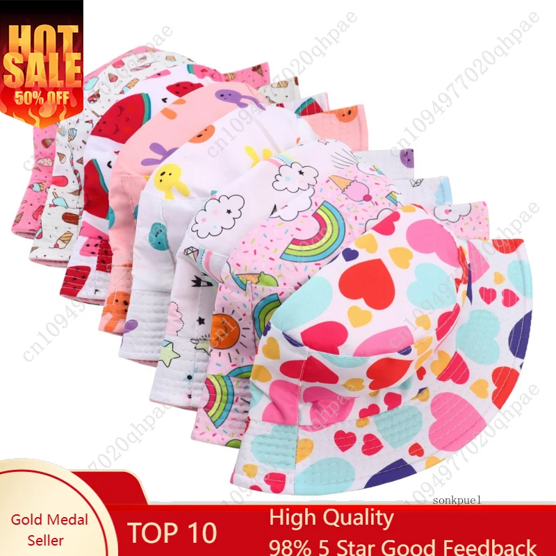 

Double Sided Baby Bucket Hat Cute unicorn Letter Embroidered Children Boys Girls Fisherman Cap Spring Summer Outdoor Kid Sun Hat