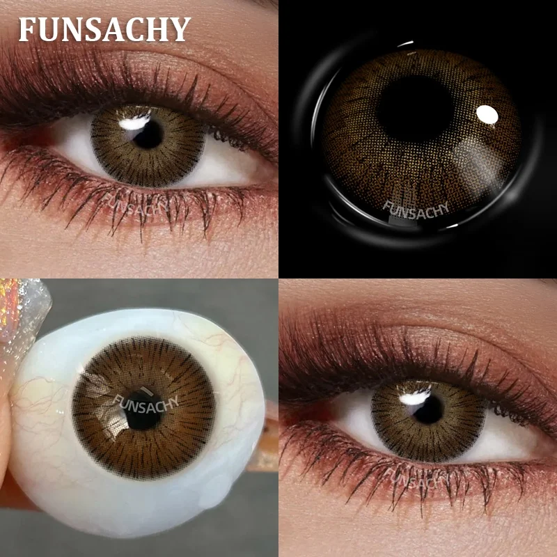 FUNSACHY 1 Paar dunkelbraune Kontaktlinsen für Augen, neue natürliche schwarze Linse, 14,5 mm Augenkontakte mit großem Durchmesser, kosmetisch, jährlich