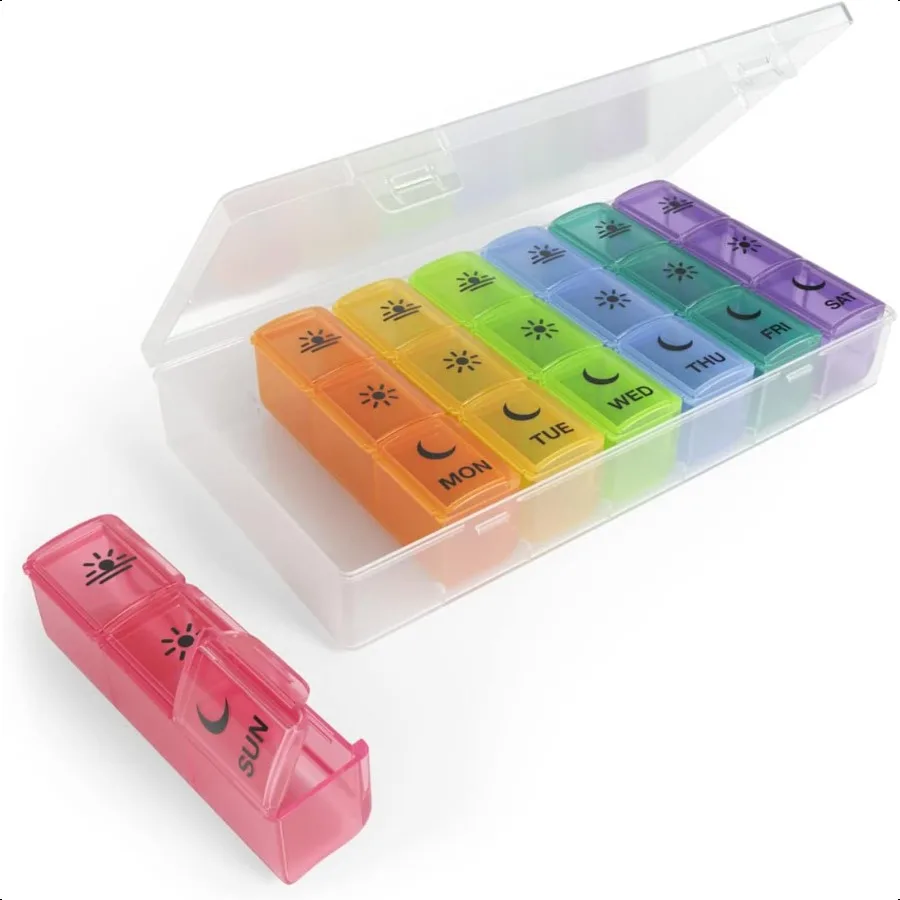 

Ezy Dose Weekly 7Day Pill Case Medicine Planner Vitamin Organizer Box Convenient and Easy to Use XLarge PopOut Compartments 3 T