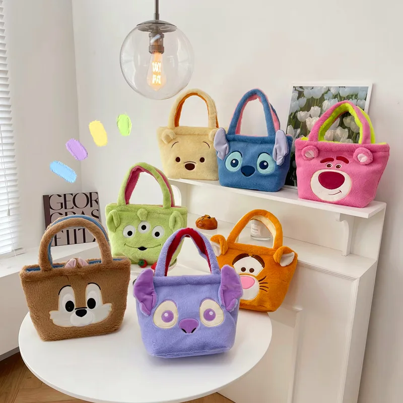 Disney 2024 New Mickey Fashion Cartoon Plush Shoulder Bag Cute Tigger Handbag Stitch Handbag Lunch Bag