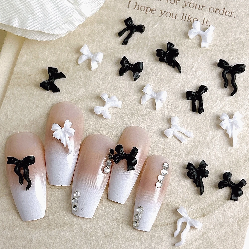 30PCS Black White Mixed Design 3D Acrylic Bow Nail Art Charms Accessories Parts For Nails Decoration Manicure Supplies Material